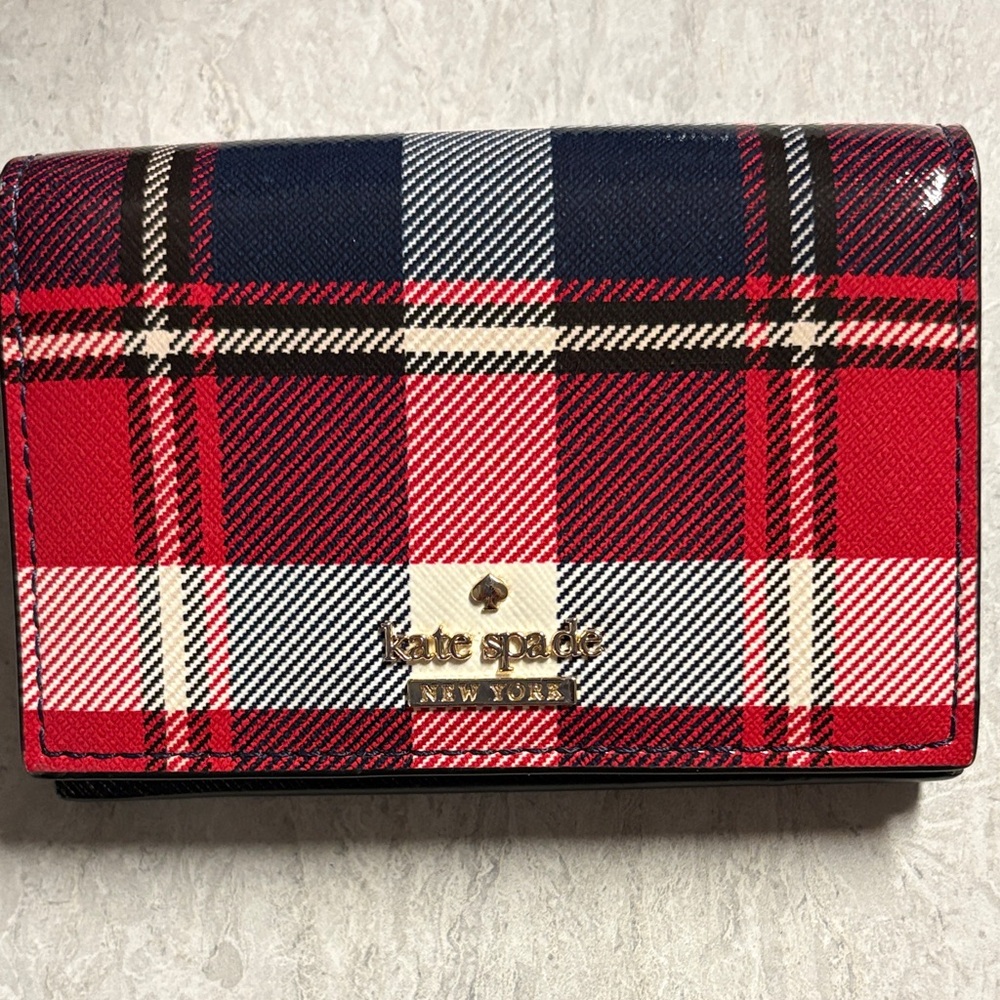 kate spade Red, Navy & Cream Plaid Card Case